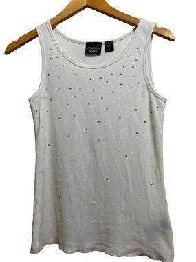 Christina Rotelli Vintage Y2K Gold Micro Stud Embellished Ribbed Tank Top M